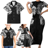Japanese Irezumi and Hawaiian Polynesian Art Tattoo Family Matching Short Sleeve Bodycon Dress and Hawaiian Shirt Black Color - Polynesian Pride