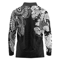 Japanese Irezumi and Hawaiian Polynesian Art Tattoo Long Sleeve Polo Shirt Black Color - Polynesian Pride