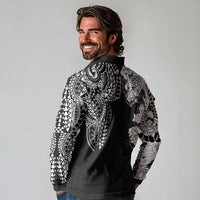 Japanese Irezumi and Hawaiian Polynesian Art Tattoo Long Sleeve Polo Shirt Black Color - Polynesian Pride