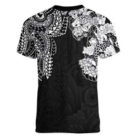 Japanese Irezumi and Hawaiian Polynesian Art Tattoo Women V-Neck T-Shirt Black Color - Polynesian Pride
