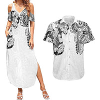 Japanese Irezumi and Hawaiian Polynesian Art Tattoo Couples Matching Summer Maxi Dress and Hawaiian Shirt White Color - Polynesian Pride