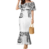 Japanese Irezumi and Hawaiian Polynesian Art Tattoo Family Matching Mermaid Dress and Hawaiian Shirt White Color - Polynesian Pride