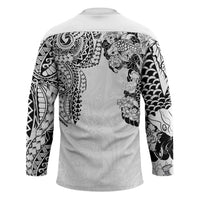Japanese Irezumi and Hawaiian Polynesian Art Tattoo Hockey Jersey White Color LT03 - Polynesian Pride