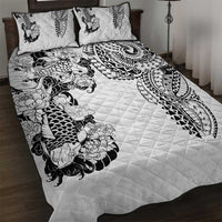 Japanese Irezumi and Hawaiian Polynesian Art Tattoo Quilt Bed Set White Color - Polynesian Pride