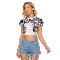 Japanese Irezumi and Hawaiian Polynesian Art Tattoo Raglan Cropped T Shirt White Color - Polynesian Pride