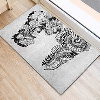Japanese Irezumi and Hawaiian Polynesian Art Tattoo Rubber Doormat White Color - Polynesian Pride