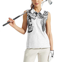 Japanese Irezumi and Hawaiian Polynesian Art Tattoo Women Sleeveless Polo Shirt White Color - Polynesian Pride