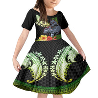 Hawaii Kaimuki High School Family Matching Tank Maxi Dress and Hawaiian Shirt Tribal Kakau Pattern Mix Hibiscus Flower LT03 Daughter's Dress Black - Polynesian Pride