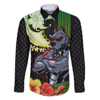 Hawaii Kaimuki High School Family Matching Tank Maxi Dress and Hawaiian Shirt Tribal Kakau Pattern Mix Hibiscus Flower LT03 Dad's Shirt - Long Sleeve Black - Polynesian Pride