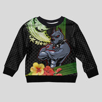 Hawaii Kaimuki High School Kid Ugly Christmas Sweater Tribal Kakau Pattern Mix Hibiscus Flower LT03 Kid Black - Polynesian Pride