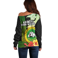 Hawaii Kaimuki High School Off Shoulder Sweater Tribal Kakau Pattern Mix Hibiscus Flower LT03 - Polynesian Pride