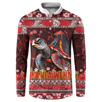 Hawaii KaʻUla Wena Volcano Turtle Button Sweatshirt Lava and Tropical Plants Tribal Pattern