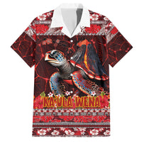Hawaii KaʻUla Wena Volcano Turtle Family Matching Off The Shoulder Long Sleeve Dress and Hawaiian Shirt Lava and Tropical Plants Tribal Pattern