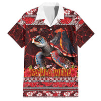 Hawaii KaUla Wena Volcano Turtle Family Matching Puletasi and Hawaiian Shirt Lava and Tropical Plants Tribal Pattern LT03 Dad's Shirt - Short Sleeve Red - Polynesian Pride