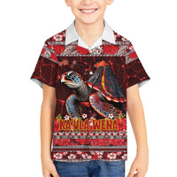Hawaii KaUla Wena Volcano Turtle Family Matching Puletasi and Hawaiian Shirt Lava and Tropical Plants Tribal Pattern LT03 Son's Shirt Red - Polynesian Pride