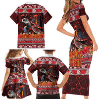 Hawaii KaʻUla Wena Volcano Turtle Family Matching Short Sleeve Bodycon Dress and Hawaiian Shirt Lava and Tropical Plants Tribal Pattern
