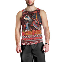 Hawaii KaʻUla Wena Volcano Turtle Men Tank Top Lava and Tropical Plants Tribal Pattern