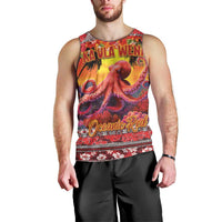 Hawaii KaʻUla Wena Octopus Men Tank Top Oceanic Red with Corals and Tropical On Sunset Landscape