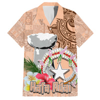 Northern Mariana Islands Hafa Adai Latte Stone Family Matching Summer Maxi Dress and Hawaiian Shirt Peach Fuzz Color LT03 Dad's Shirt - Short Sleeve Peach Fuzz Color - Polynesian Pride