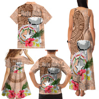 Northern Mariana Islands Hafa Adai Latte Stone Family Matching Tank Maxi Dress and Hawaiian Shirt Peach Fuzz Color LT03 - Polynesian Pride