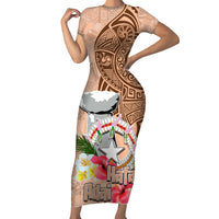 Northern Mariana Islands Hafa Adai Latte Stone Short Sleeve Bodycon Dress Peach Fuzz Color LT03 Long Dress Peach Fuzz Color - Polynesian Pride