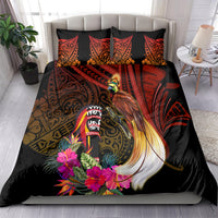 Papua New Guinea Bird-of-Paradise Bedding Set Hibiscus and Kundu Drum Tribal Pattern