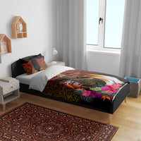 Papua New Guinea Bird-of-Paradise Bedding Set Hibiscus and Kundu Drum Tribal Pattern