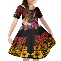 Papua New Guinea Bird-of-Paradise Family Matching Off Shoulder Maxi Dress and Hawaiian Shirt Hibiscus and Kundu Drum Tribal Pattern LT03 Daughter's Dress Yellow - Polynesian Pride