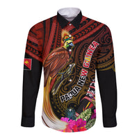 Papua New Guinea Bird-of-Paradise Long Sleeve Button Shirt Hibiscus and Kundu Drum Tribal Pattern LT03 Unisex Yellow - Polynesian Pride