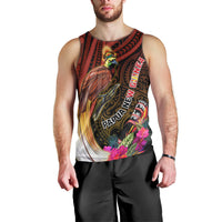 Papua New Guinea Bird-of-Paradise Men Tank Top Hibiscus and Kundu Drum Tribal Pattern LT03 - Polynesian Pride
