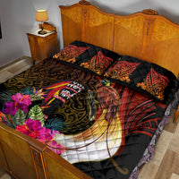 Papua New Guinea Bird-of-Paradise Quilt Bed Set Hibiscus and Kundu Drum Tribal Pattern