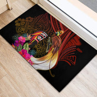 Papua New Guinea Bird-of-Paradise Rubber Doormat Hibiscus and Kundu Drum Tribal Pattern