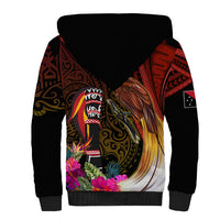 Papua New Guinea Bird-of-Paradise Sherpa Hoodie Hibiscus and Kundu Drum Tribal Pattern LT03 - Polynesian Pride
