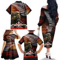 New Zealand ANZAC Day Family Matching Off The Shoulder Long Sleeve Dress and Hawaiian Shirt The Ode of Remembrance and Silver Fern LT03 - Polynesian Pride