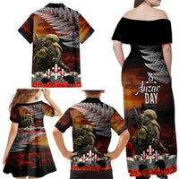 New Zealand ANZAC Day Family Matching Off Shoulder Maxi Dress and Hawaiian Shirt The Ode of Remembrance and Silver Fern LT03 - Polynesian Pride