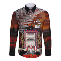 New Zealand ANZAC Day Long Sleeve Button Shirt The Ode of Remembrance and Silver Fern LT03 Unisex Black - Polynesian Pride