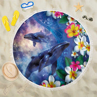 Hawaiian Lei Day Plumeria Humpback Whales Beach Blanket Polynesian Art Vibrant Starry Nebula Style