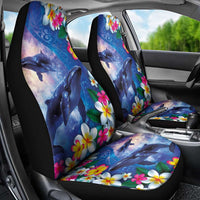 Hawaiian Lei Day Plumeria Humpback Whales Car Seat Cover Polynesian Art Vibrant Starry Nebula Style