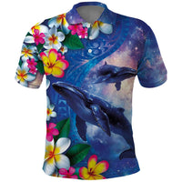 Hawaiian Lei Day Plumeria Humpback Whales Polo Shirt Polynesian Art Vibrant Starry Nebula Style