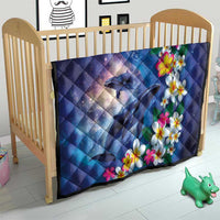 Hawaiian Lei Day Plumeria Humpback Whales Quilt Polynesian Art Vibrant Starry Nebula Style