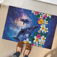 Hawaiian Lei Day Plumeria Humpback Whales Rubber Doormat Polynesian Art Vibrant Starry Nebula Style