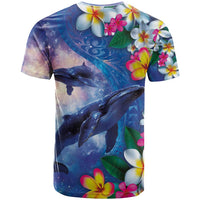 Hawaiian Lei Day Plumeria Humpback Whales T Shirt Polynesian Art Vibrant Starry Nebula Style