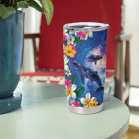 Hawaiian Lei Day Plumeria Humpback Whales Tumbler Cup Polynesian Art Vibrant Starry Nebula Style LT03 - Polynesian Pride