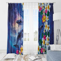 Hawaiian Lei Day Plumeria Humpback Whales Window Curtain Polynesian Art Vibrant Starry Nebula Style