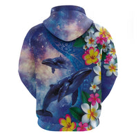 Hawaiian Lei Day Plumeria Humpback Whales Zip Hoodie Polynesian Art Vibrant Starry Nebula Style LT03 - Polynesian Pride