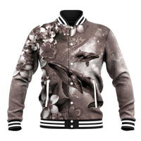 Hawaiian Lei Day Plumeria Humpback Whales Baseball Jacket Polynesian Art Vibrant Starry Nebula Grayscale Style
