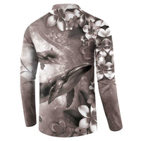 Hawaiian Lei Day Plumeria Humpback Whales Button Sweatshirt Polynesian Art Vibrant Starry Nebula Grayscale Style
