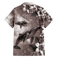 Hawaiian Lei Day Plumeria Humpback Whales Family Matching Long Sleeve Bodycon Dress and Hawaiian Shirt Polynesian Art Vibrant Starry Nebula Grayscale Style