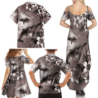 Hawaiian Lei Day Plumeria Humpback Whales Family Matching Summer Maxi Dress and Hawaiian Shirt Polynesian Art Vibrant Starry Nebula Grayscale Style