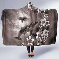 Hawaiian Lei Day Plumeria Humpback Whales Hooded Blanket Polynesian Art Vibrant Starry Nebula Grayscale Style LT03 One Size Art - Polynesian Pride